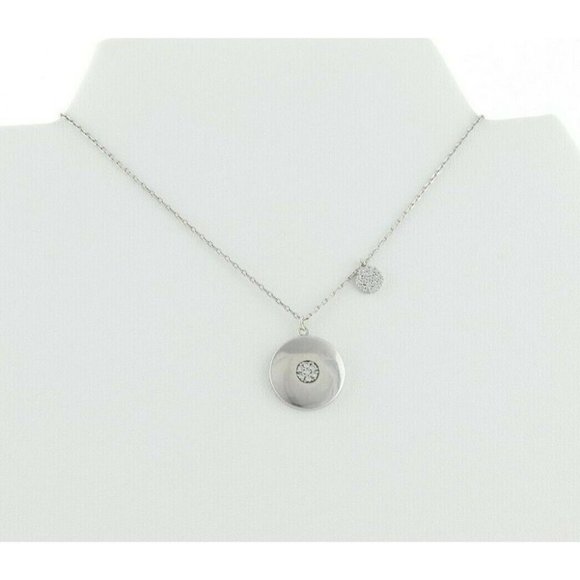 Sterling Silver Round Disk CZ Necklace 16 inch chain 1 mm wide - Picture 6 of 8